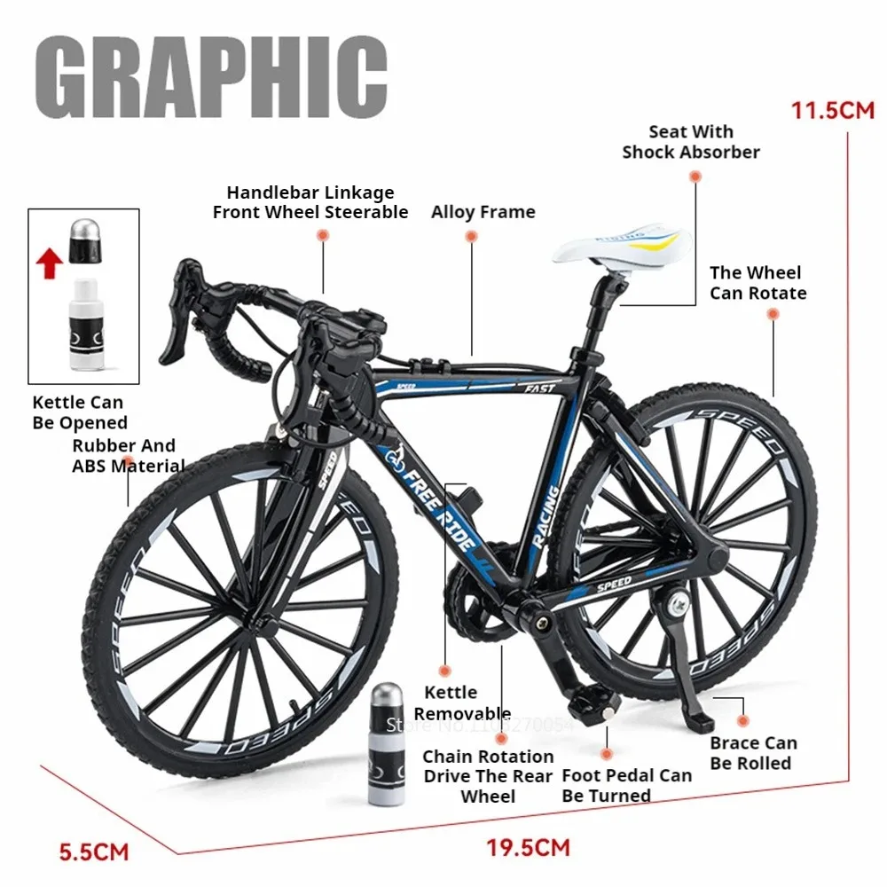 1:8 pliant plat montagne vélo jouet modèles alliage moulé sous pression réglable pied Support roue avant direction Simulation vélos pour enfant