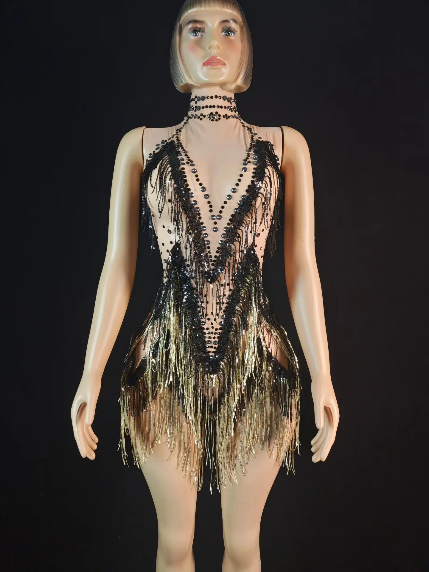 Femmes Sexy robe de soirée courte étincelle strass gland Mini robe fête célébrer Latino danse robe Club scène spectacle tenue Yaobai