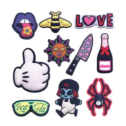 1 Pcs 원래 고딕 선글래스 PVC 구두 매력 액세서리 레드 와인 스파이더 비 샌들 상단 버클 장식 핑크 하트 나이프