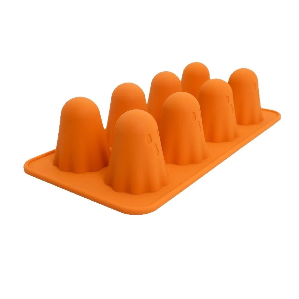 Molde de gelatina fantasma reutilizable, naranja, fácil de limpiar, molde de silicona para Chocolate, molde casero para hornear fantasma de Halloween para dulces de goma
