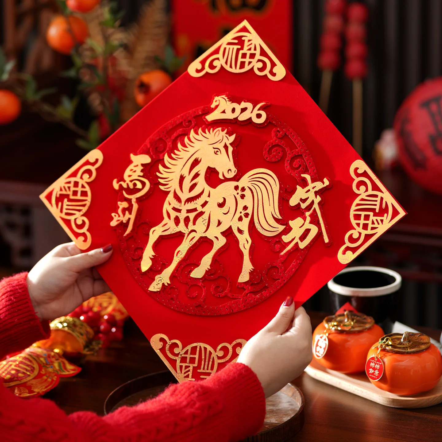 

3D Fu Character Window Sticker Flocked Laser Engraving Chinese New Year Door Sticker Hot Stamping Thickened Window Grilles Wall