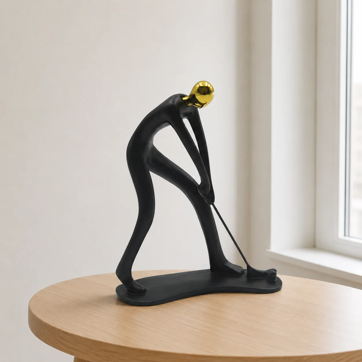 Golfer Sculpture Golf Swing Statue Black Gold Abstract Golf Player Figurine Home Office Desk Decor Gift for Golf Lovers