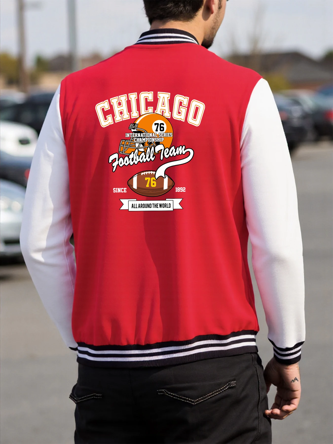 

Бейсбольный трикотаж Chicago Football Team с спортивным принтом, мужское мягкое пальто в стиле ретро, модные американские куртки, осенние флисовые мужские куртки с длинным рукавом