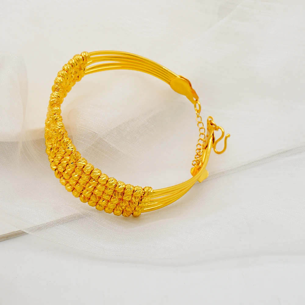 Dubai Women Gold Color Bangles Thin Bracelet Ethiopian Bracelets African Jewelry Saudi Arabic Wedding Jewelry Bride Gifts