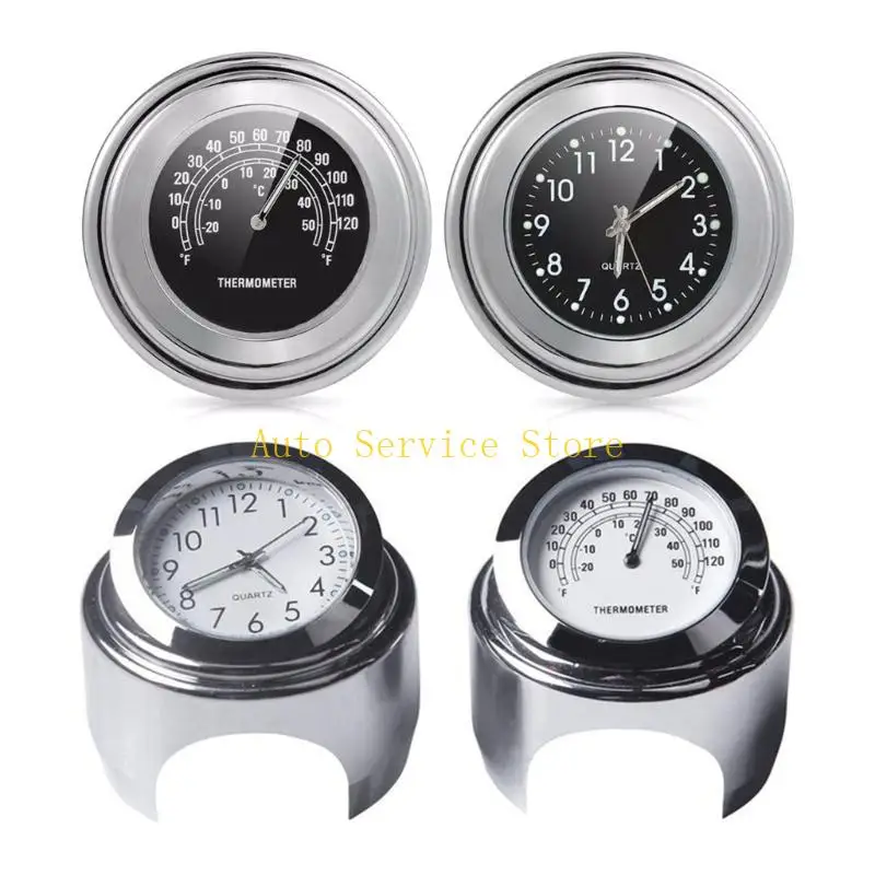 

462A Universal Motorcycles Handlebar Mount Dial Clock & Temp Thermometer Gauge 25mm