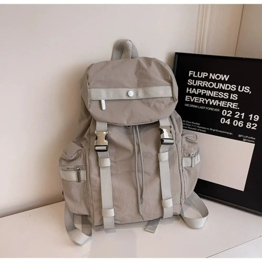 

Korean Style Outdoor Drawstring Backpack Sports Waterproof Travel Nylon Backpack Large Capacity Solid Color Hiking Shoulder Bag