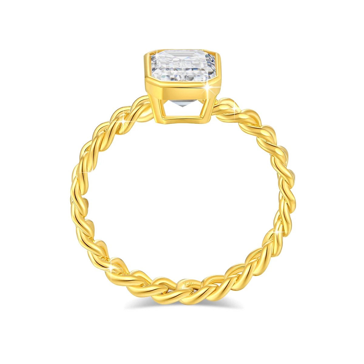 2CT Emerald Cut Moissanite Braided Ring for Women Real 14K Gold 585 Yellow Gold for Engagement Wedding Christmas Trendy Gifts