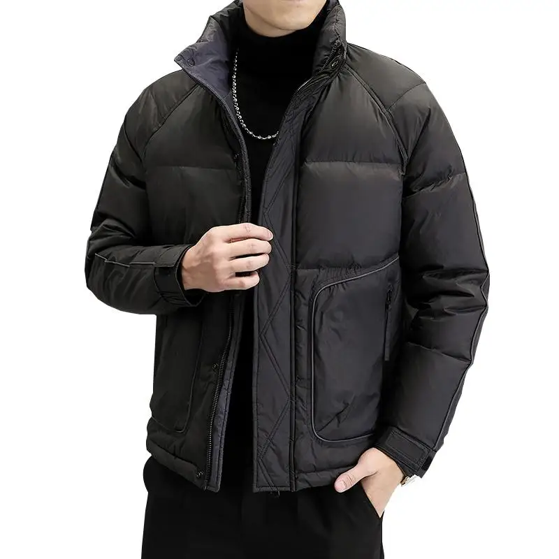 Casual 2024 Autumn Winter Men\'s White Duck Down Jackets Outwear Solid Color Warm Slim Puffer Coats Windproof Tops Down Clothing