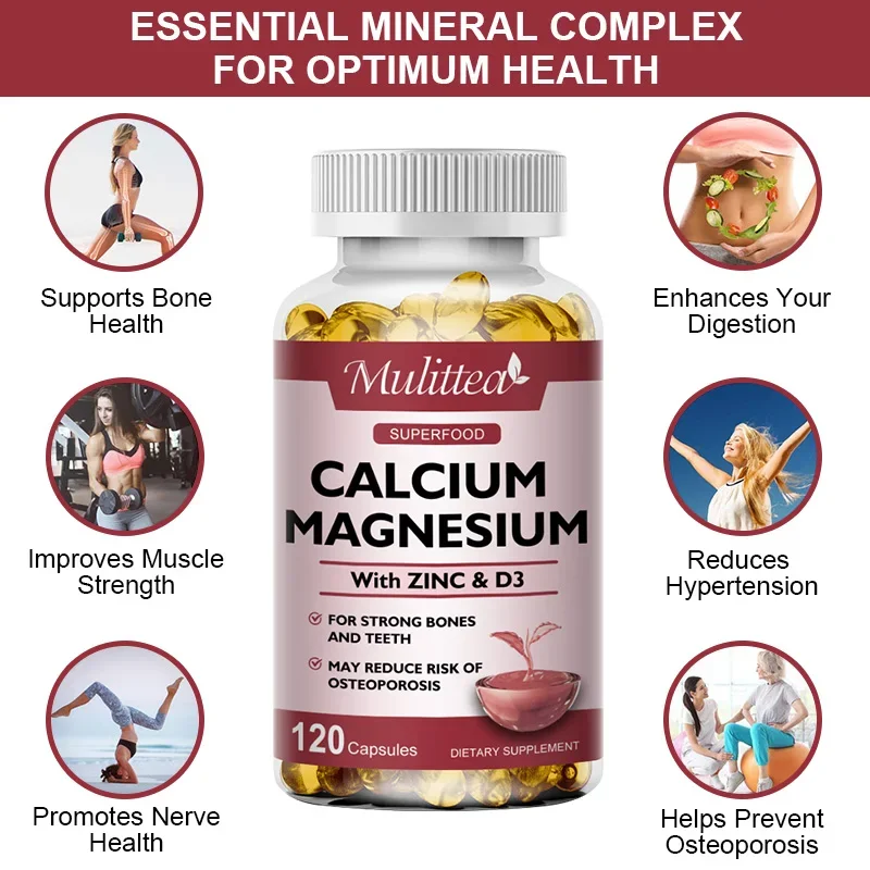 Mulittea Calcium Magnesium Zinc Vitamin D3 for Strong Bones Teeth Heart Nerve Increase Immune support Bone Density&Muscle Health