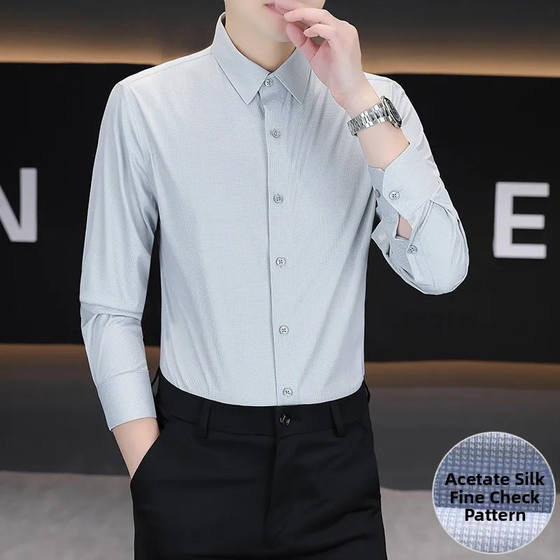 

Ele Men's Long Sve irt Cheered Light Busin Casual Faionable Versatile Spring Autumn Stand Fit Polyester Blend