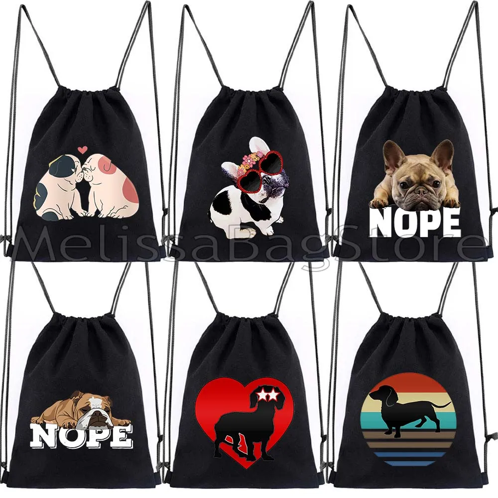 

Funny Dachshund Dog Cute Heart English Bulldog Nope French Bulldog Gifts Drawstring Bags Soccer Backpack Gym Sackpack String Bag