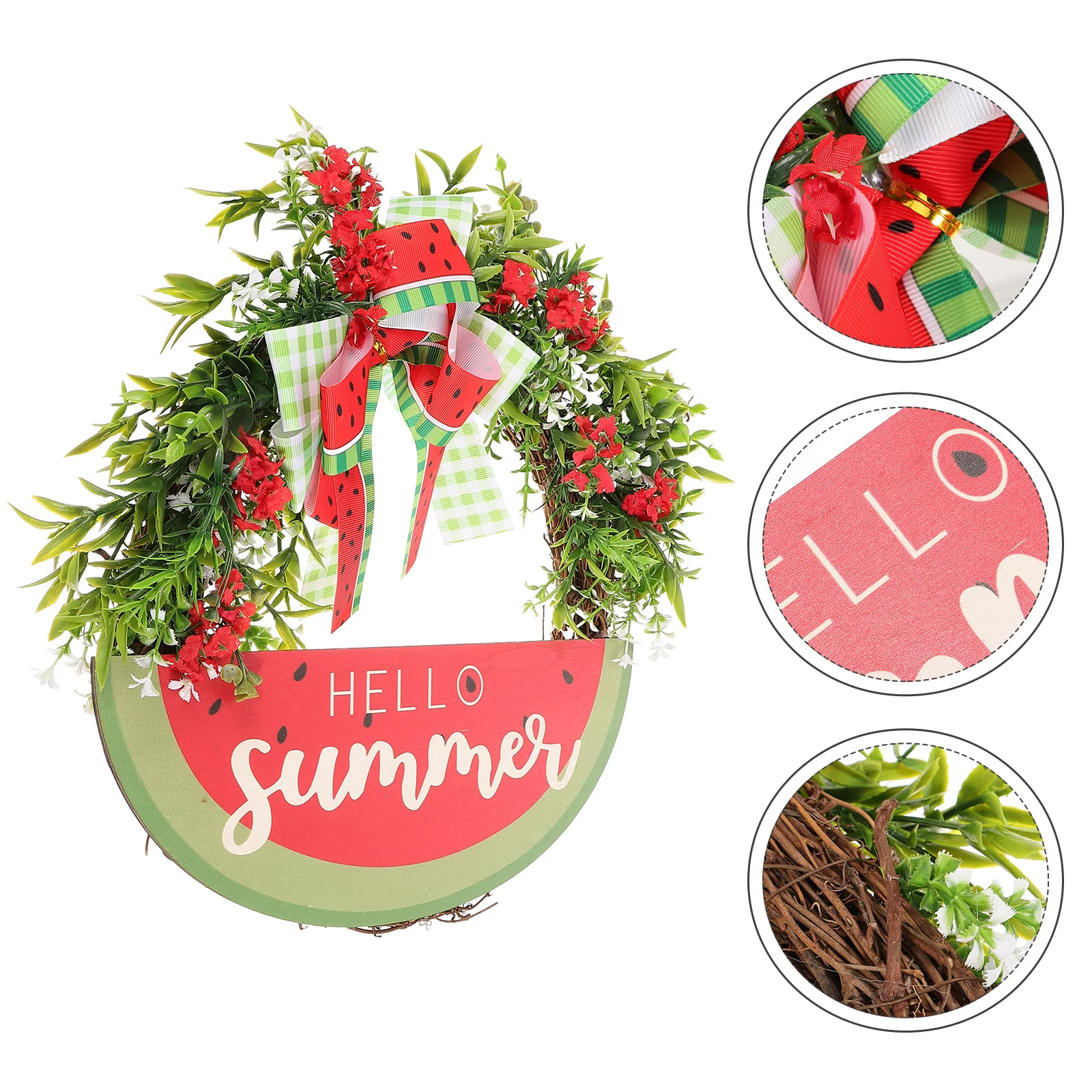 

Watermelon Wreath Front Door Decor Emblems Plant Multifunction Summer Wreaths for Fabric Wooden Garland Multi-function