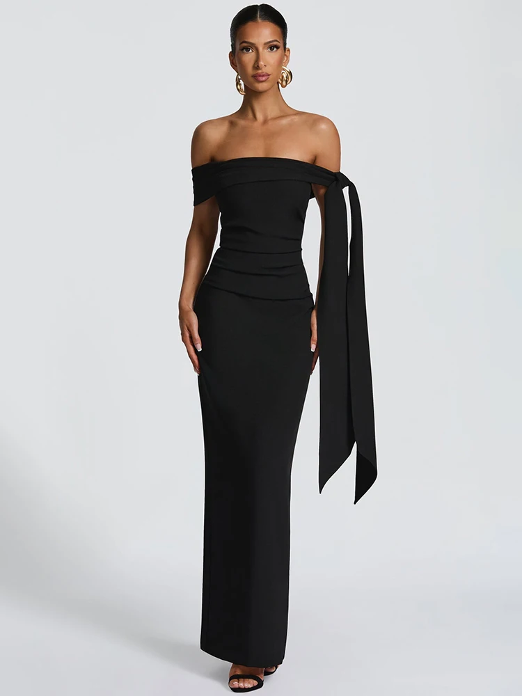 Mozision Off-shoulder Strapless Sexy Maxi Dress Women Elegant Sleeveless Backless Draped Ruched Bodycon Club Party Long Dresses view 6