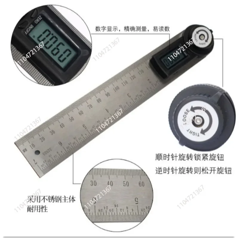 Suitable for Stainless steel high-precision right digital display universal angle ruler 0-360 degree  gauge angle meter