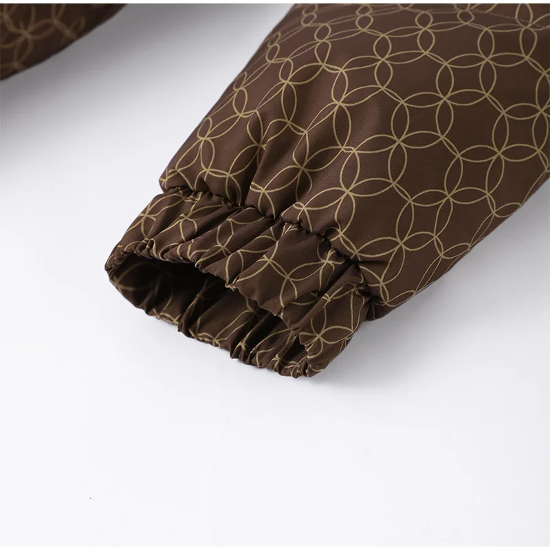 Upgraded Thickened Allover Printed Mid Length Padded Coat Stand Collar Drawstring Waist Windproof 2026 Winter Women Outer Jacket