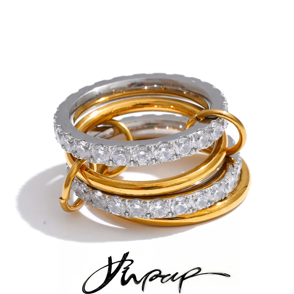 Yhpup  Size 678 Stainless Steel Cubic Zirconia 4 Layered Stacking Ring Delicate Fashion Premium Finger Jewelry Gift