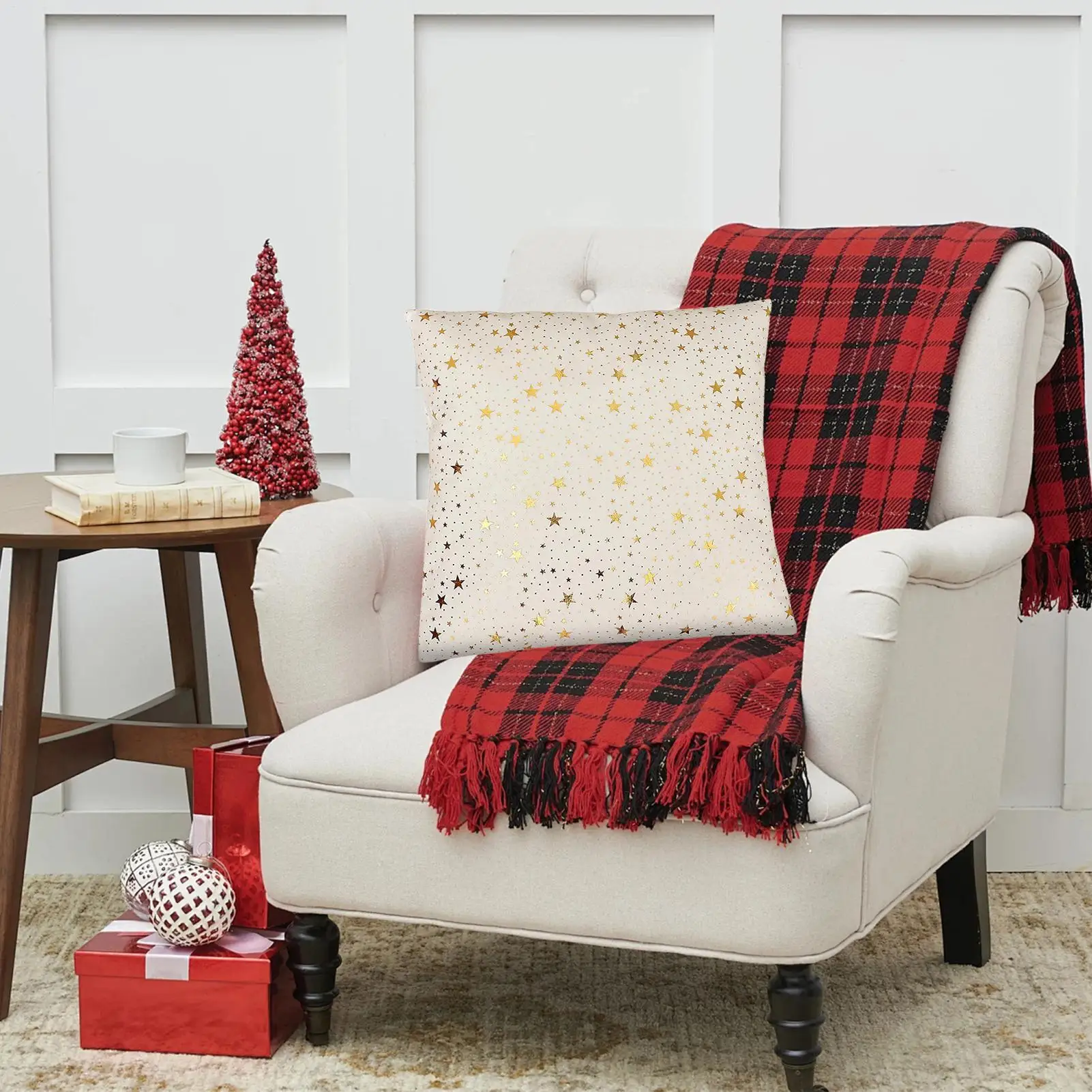 Christmas Throw Pillow Covers 18x18 Inch Star Snowflake Pillowcase Comfortable Cushion Cover For Home Farmhouse Bedroom Winter