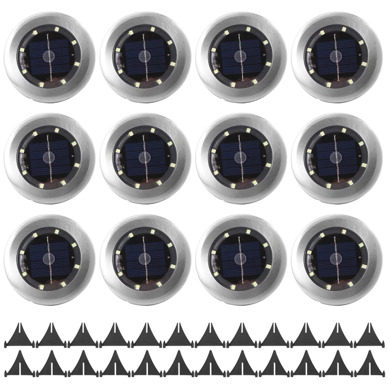 

12 Pack Solar Lights Outdoor Garden 8 LED Solar Disk Lights Outdoor IP65 Waterproof For Garden Pathway Lawn Patio Yard