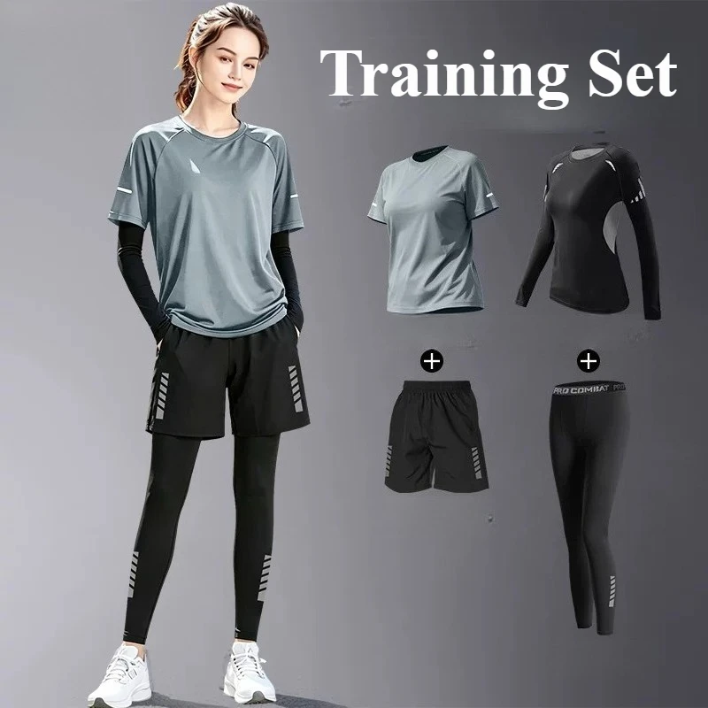 2026 Quick Dry Running Sportswear Women's Fitness Clothes Autumn Morning Running Training Equipment Tracksuit 4 Piece Set