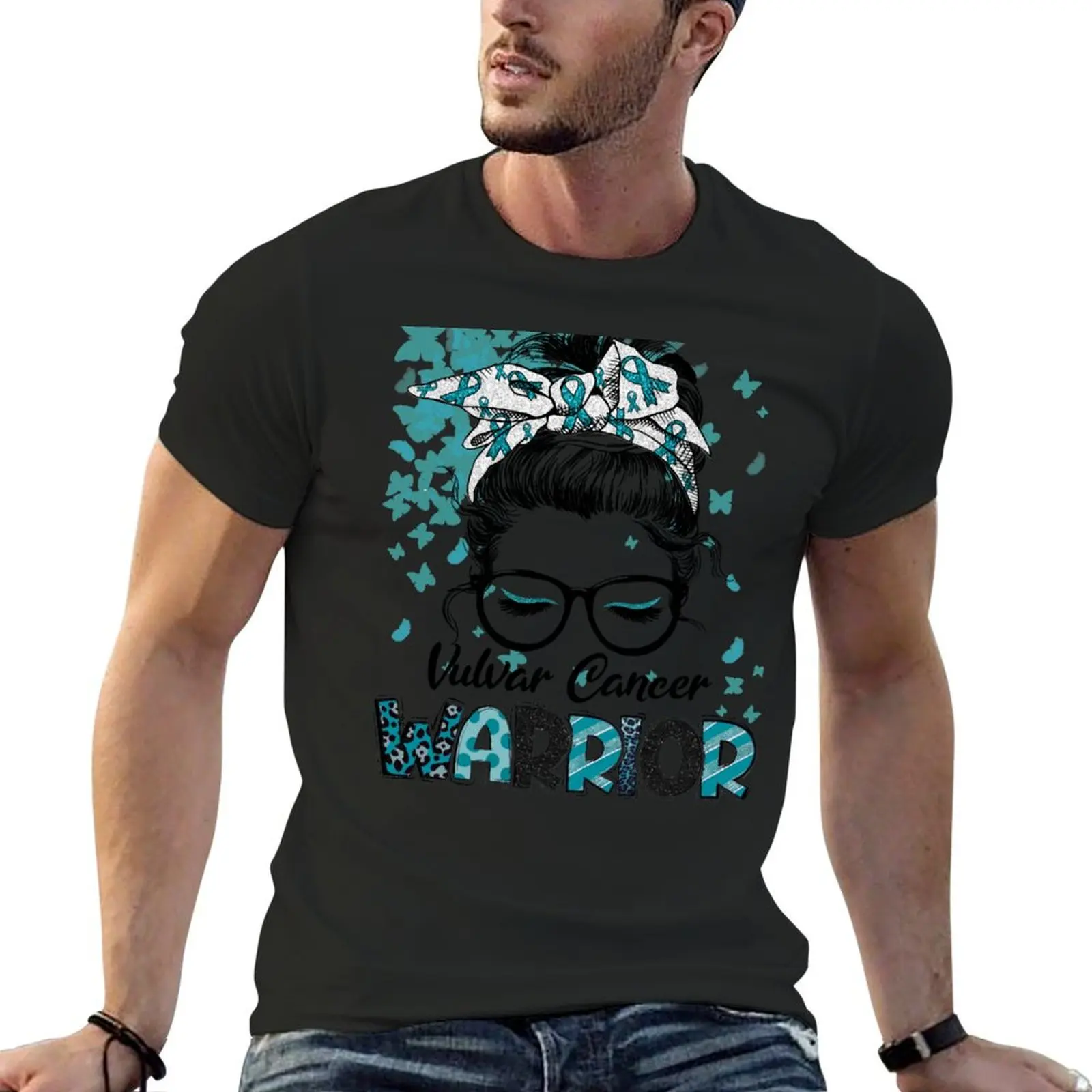 Vulvar Cancer Warrior Messy Bun Vulvar Cancer Fighter Gifts T-Shirt anime stuff men t shirts high quality