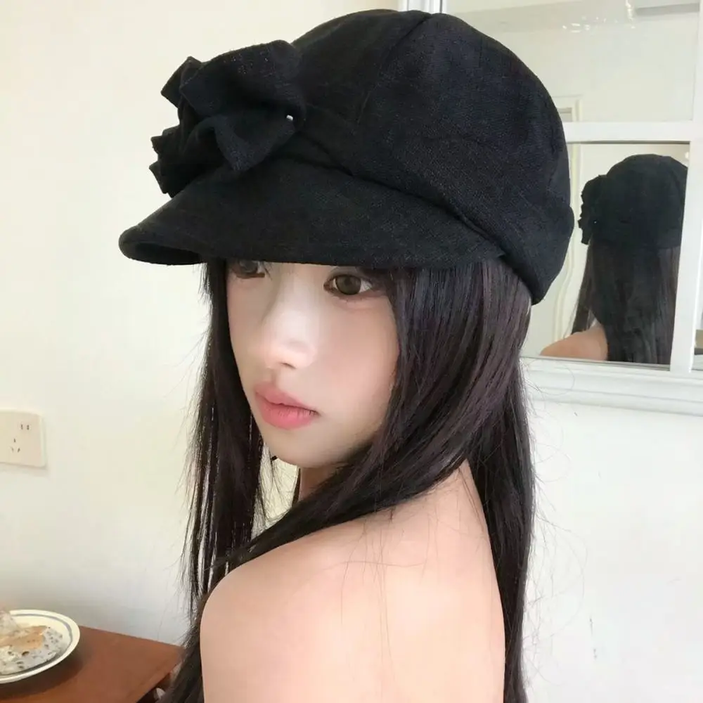Women Breathable Pleated Equestrian Cap Japanese Minimalism Style Sun Hat Cotton Blend Adjustable Peak Fashion Headwear