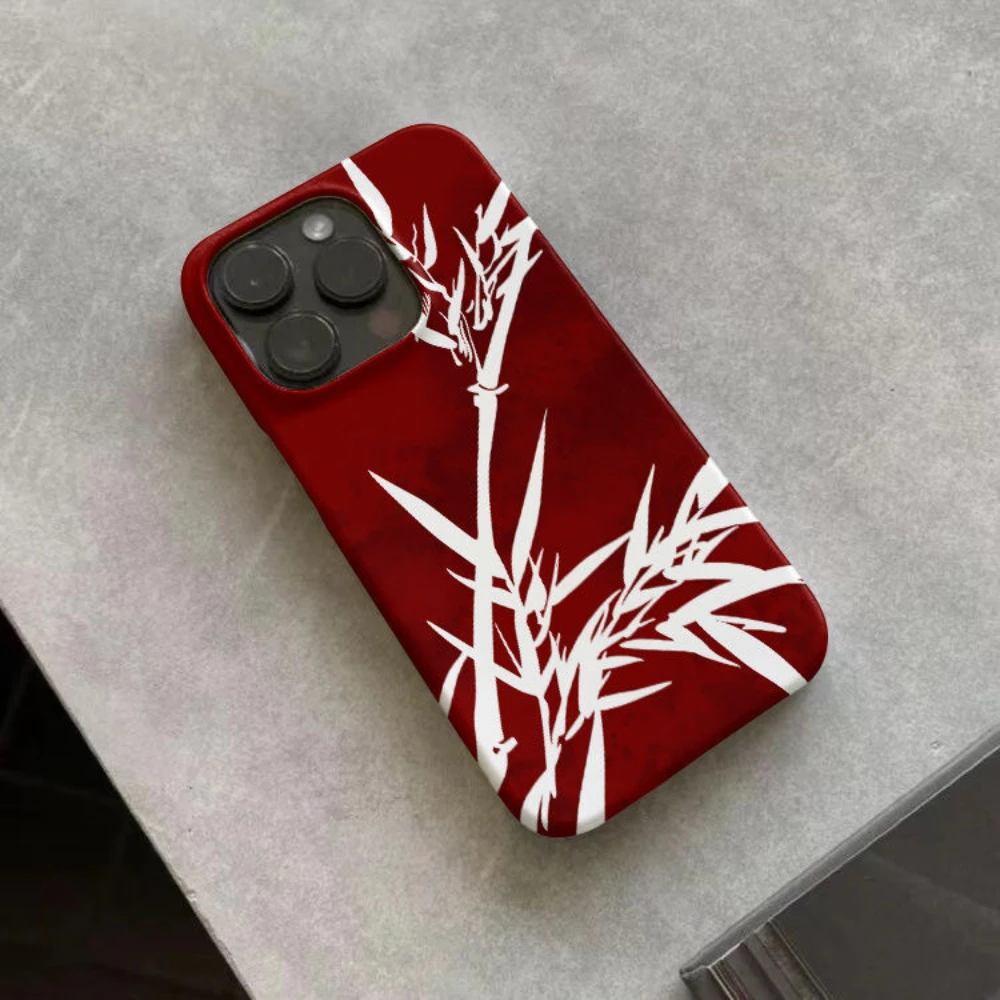 النمط الصيني الأحمر الخيزران نمط الرجعية الجمالية قضية الهاتف آيفون 17 16 15 14 11 12 13 برو ماكس الهواء زائد الغطاء الخلفي
