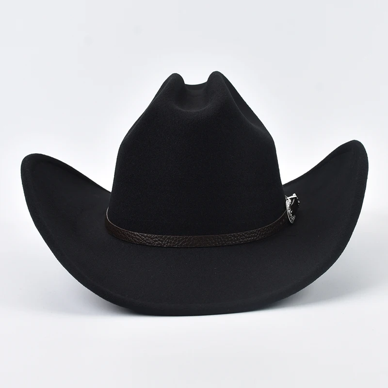 Unisex Western Cowboy Hut mit Leder Vintage Big-Edge Gentleman Cowgirl Jazz Hut Cloche Kirche Sombrero Hombre Caps