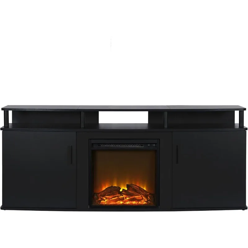 Fireplace TV Stand for TVs up to 70 Inch, Replaceable Electric Fireplace Insert Heater, Realistic Log and Flame Effect