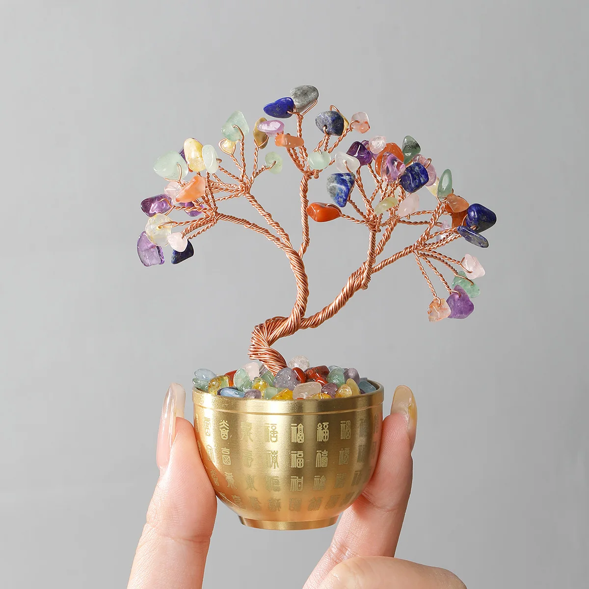 Natural Citrine Gravel Stone Lucky Wealth Tree Bowl Shape Copper Wire Wrapped Feng Shui Trees Reiki Healing Tabletop Ornaments