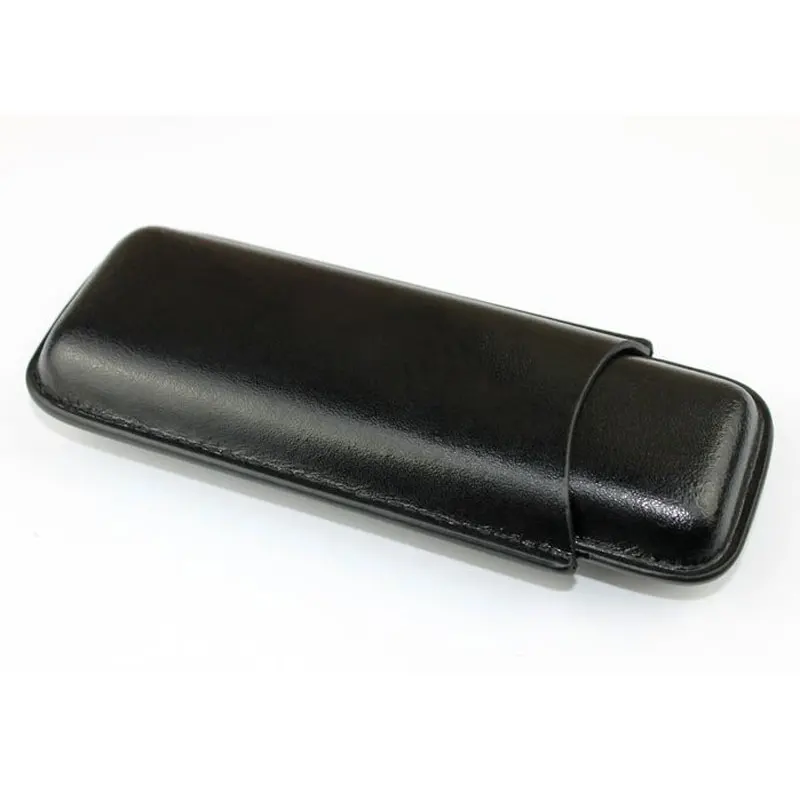 Black Leather Cigar Travel Case Smoking Accessories Humidor Carrying 2 Tubes Bag