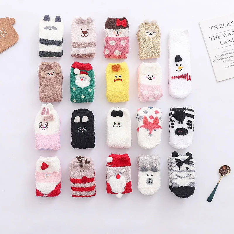 

Fluffy Short Socks Women Dog Cat Panda Fuzzy Winter Ladies Floor Warm Plush Comfy Funny Cute Kawaii Slippers Sock Sleeping Furry