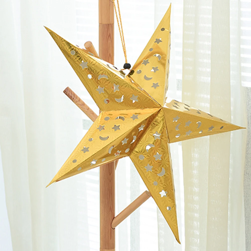 

8pcs Pentagram Lamp Shade Golden Paper Star Decorative Lighting Accessories For Holiday Party String Fairy Lights Decoration