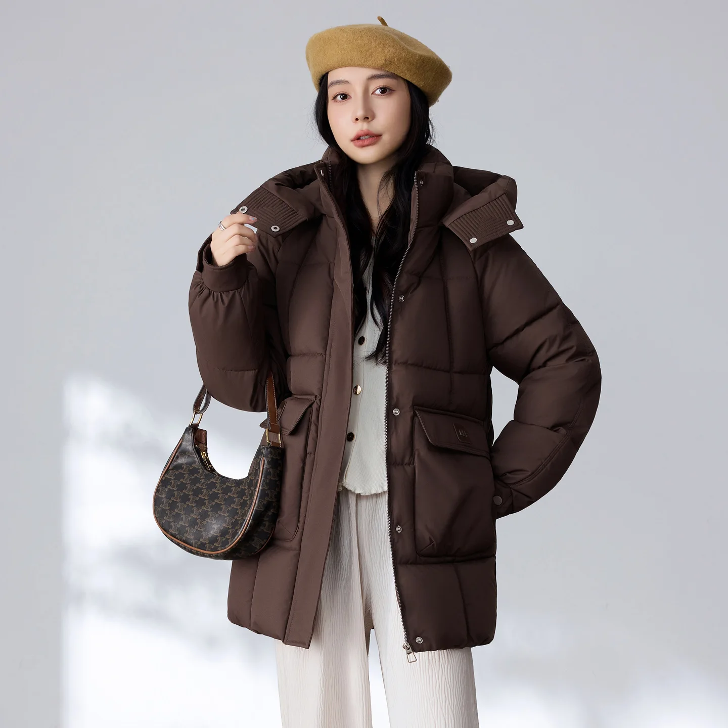

Thickened Fashionable Mid-length Hooded Outwear Women's Down Cotton Jacket Winter Casual Long-sleeve Warm Parkas