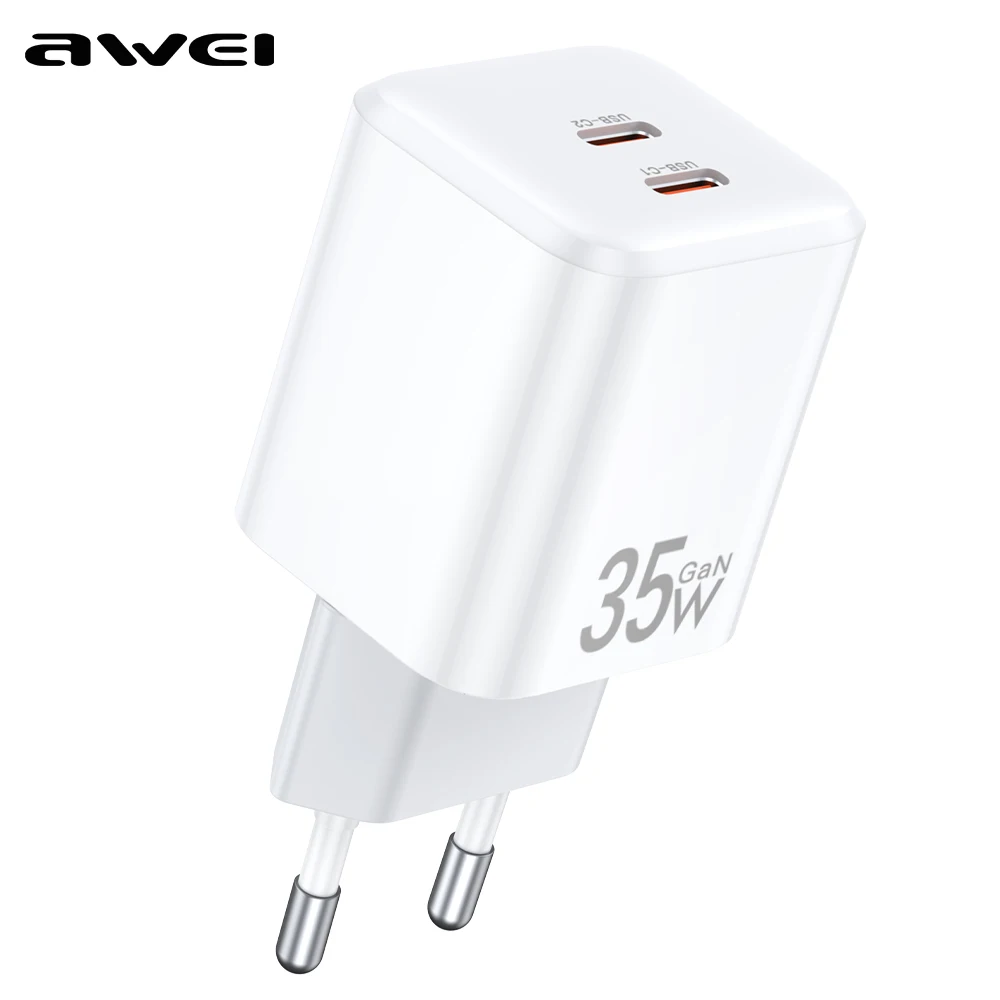 

Awei PD65 35W GaN Fast charger 2 ports Type-C fast charging UK EU US Plug charger for IOS Android Samsung iPhone 15 pro max