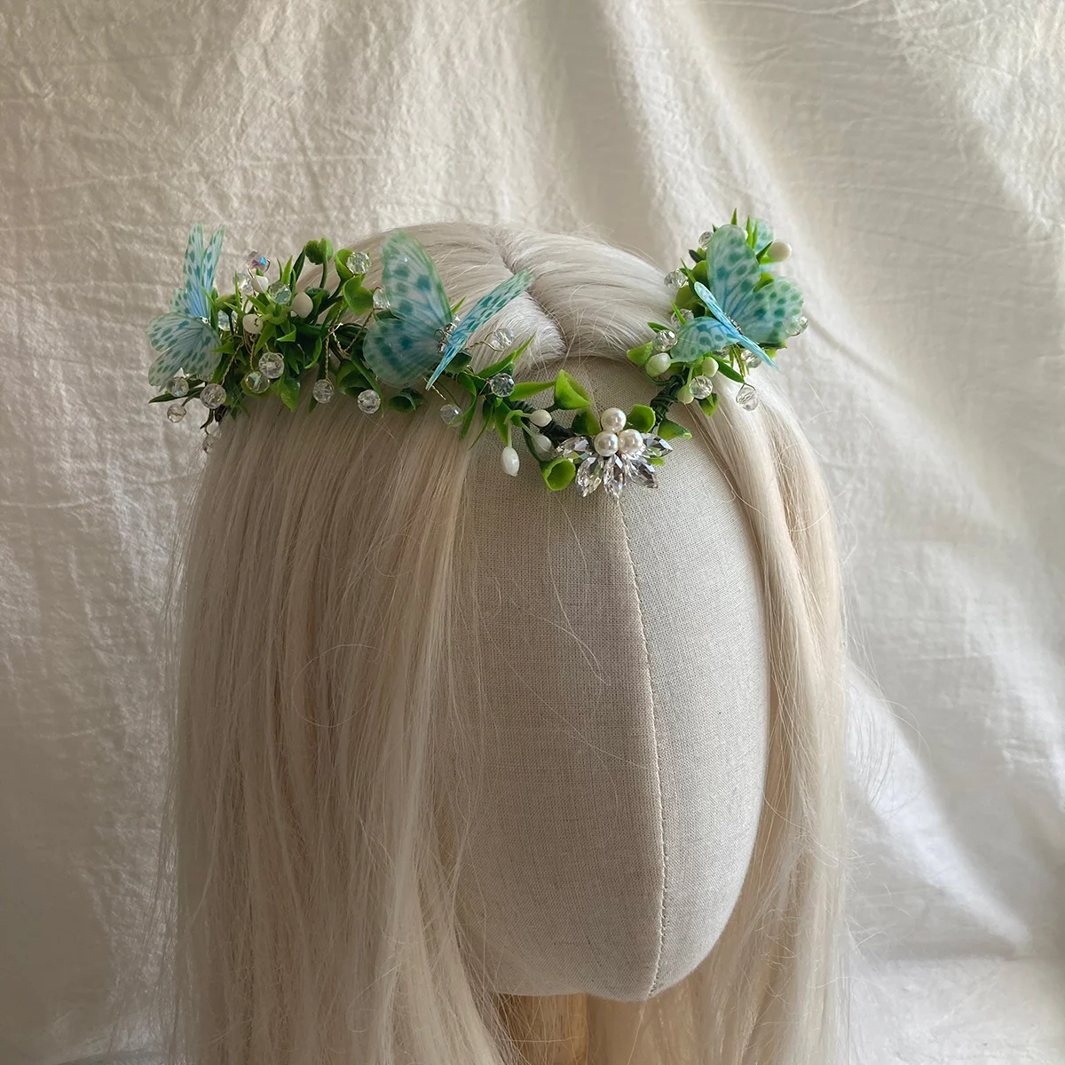 Buttery Flower Crown Boho Flower Headband Hair Wreath Floral Headpiece Halo with Ribbon Wedding Party Photos Festival