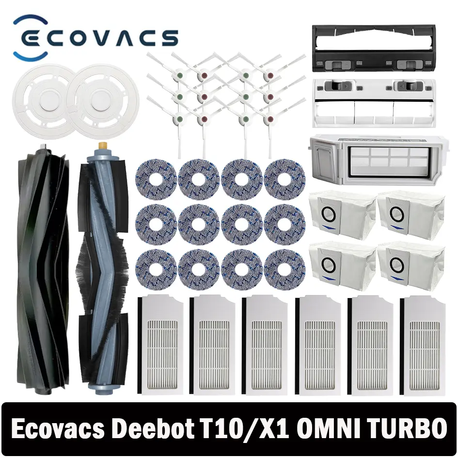 قطع غيار مكنسة روبوت Ecovacs Deebot X1 OMNI / T10 OMNI فرشاة مطاطية / جانبية، غطاء، فلتر Hepa، ممسحة قماش، كيس غبار