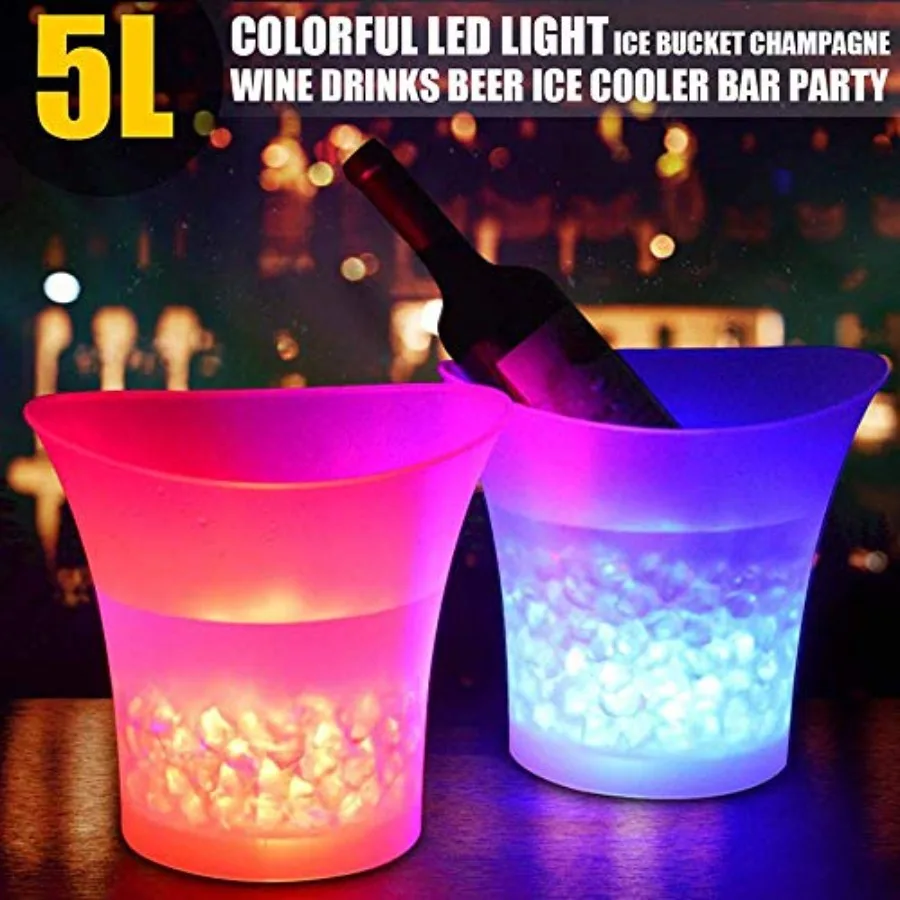 

LED Ice Bucket 5L Large Ccity Wine Ice Bucket Drink Containers with Multi Colors Changing for Party/Home/Bar Waterproof Champag