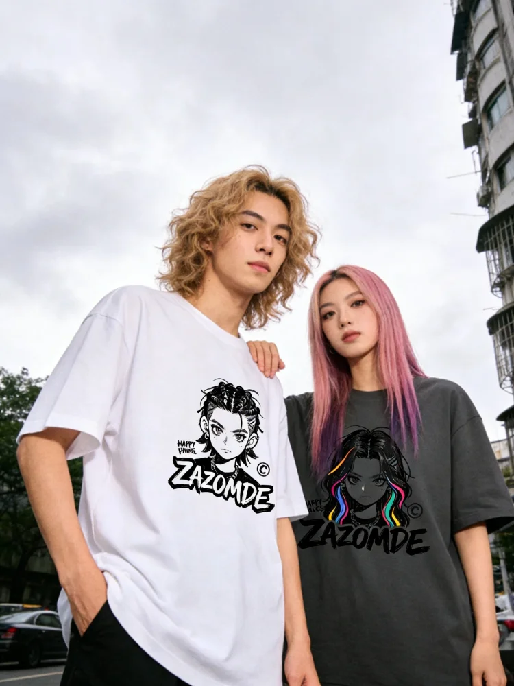 

ZAZOMDE Soft Cotton High Street Short Sleeve Tshirt Featuring Anime Character Graphic Style Oversized Fit Tee Casual Comfort
