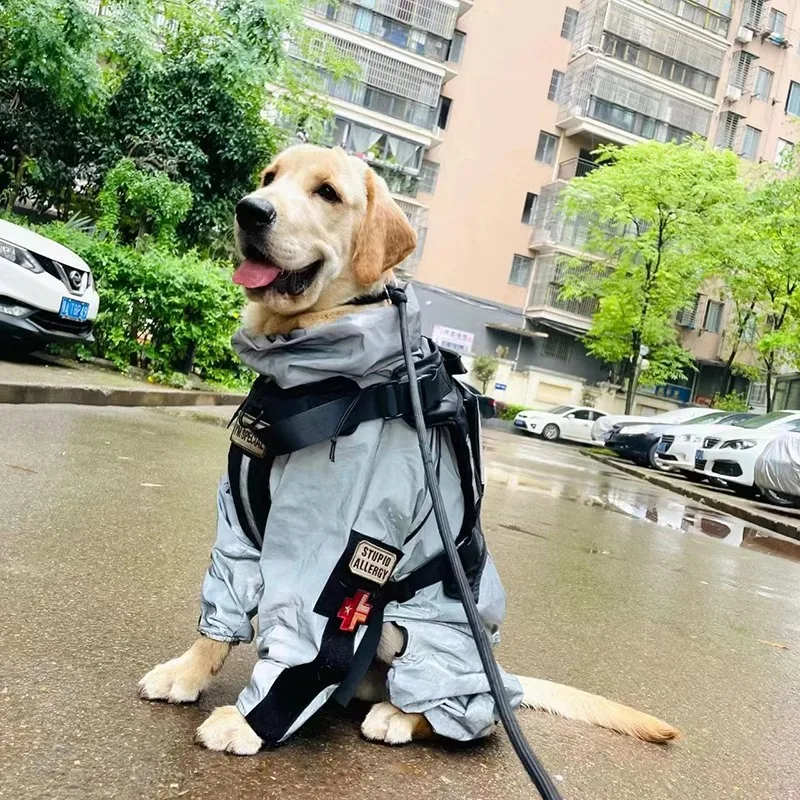 Outdoor Waterproof Pet Dog Raincoat Poncho High Collar Reflective Labrador Golden Retriever Corgi Medium and Large Dog Clothing