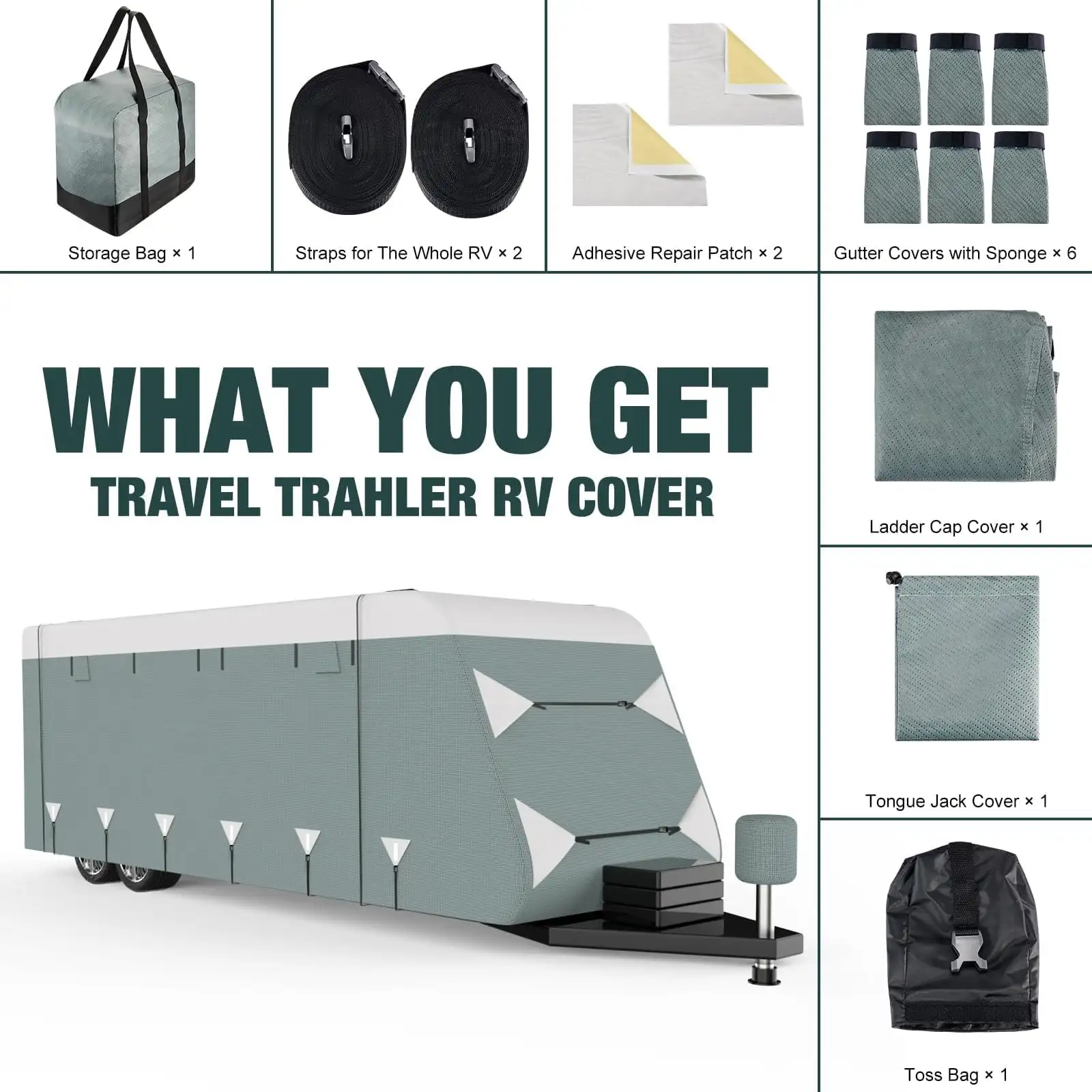 22.1-24FT Travel Trailer RV Cover, Upgraded Oxford Waterproof Rip-Resistant Anti-UV Camper Cover
