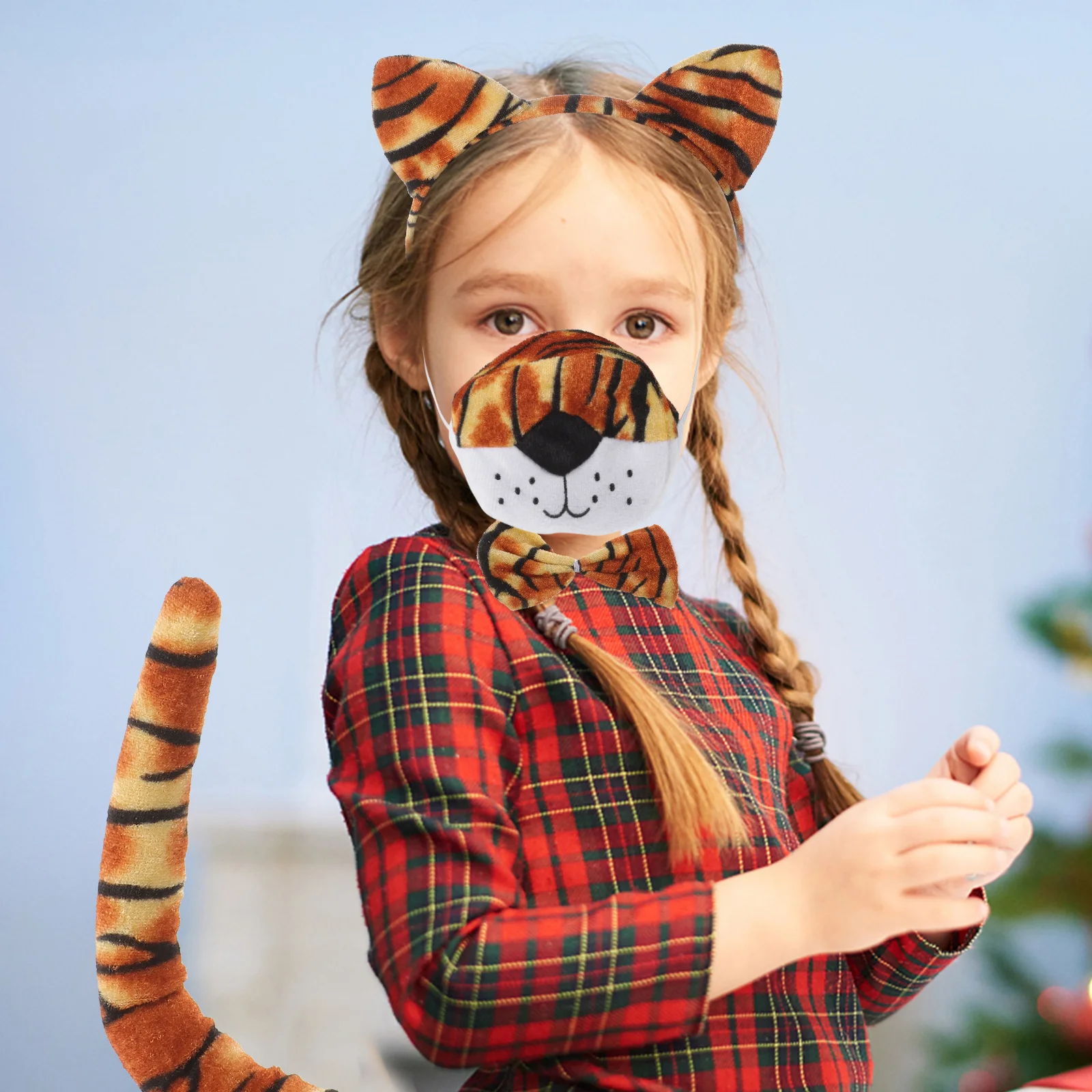 

1Set Kids Tiger Animal Costume Set Headband Bow Tie Nose Tail Comfortable Soft Cloth Accessories for Cosplay Fun Parties