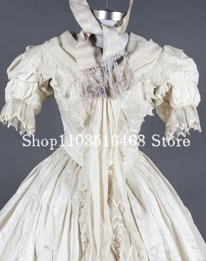 Historic Medieval White Prom Dress Vintage Museum Corset Lace Lolita Poncho Renaissance Evening Robes de soirée فساتين طويلة image 3