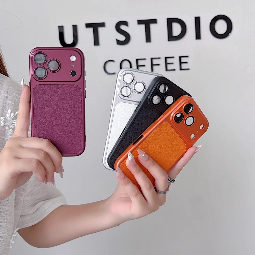 Leather Texture Large Window Phone Case for iPhone 18 Pro Max 17 16 15 14 13 12 11 Shockproof Anti Fingerprint Protective Cover