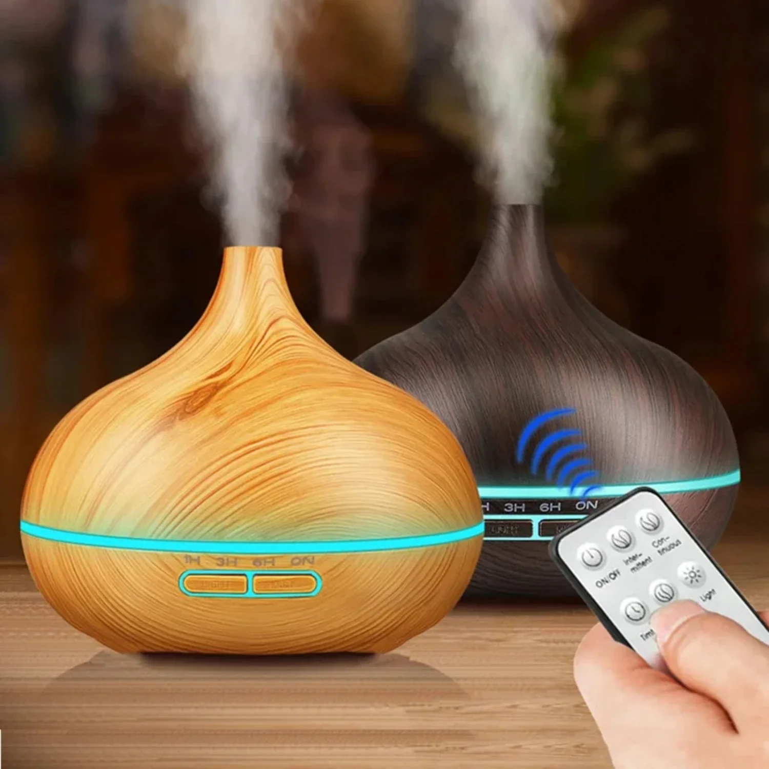 

Enhance Your Space With Wood Color Ultrasonic Air Humidifier - 550ML Essential Oil Diffuser Featuring Remote Control and Colorfu