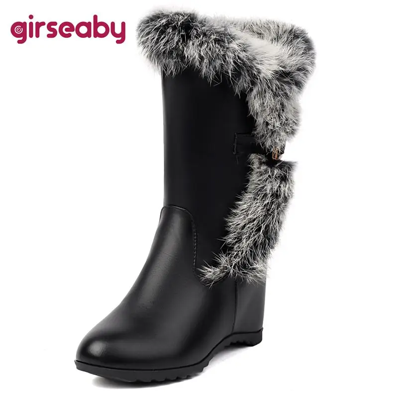 Girseaby Design Warm Winter Boots Round Toe Increased Heel Zipper Plush Plus Size 41 42 43 Daily Fashion Snow Bota