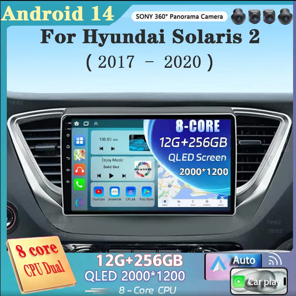 Android 14 Carplay Auto For Hyundai Solaris 2 2017 2018-2020 Car Radio Multimedia Video Player Navigation GPS  No 2Din 2 Din DVD