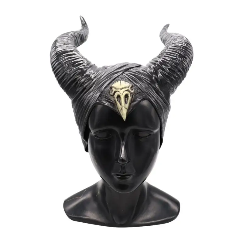 Women Girls Halloween Black Long Horn Hat Magic Witch Queen Cosplay Costume Accessories Headpiece Masquerade Headgear Party Prop