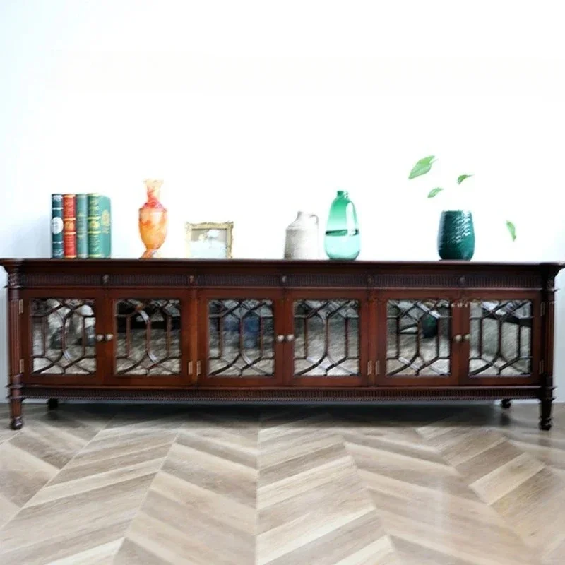 A  Art ancient design, solid wood tenon and mortise TV cabinet, French retro living room storage cabinet, medieval low cabinet