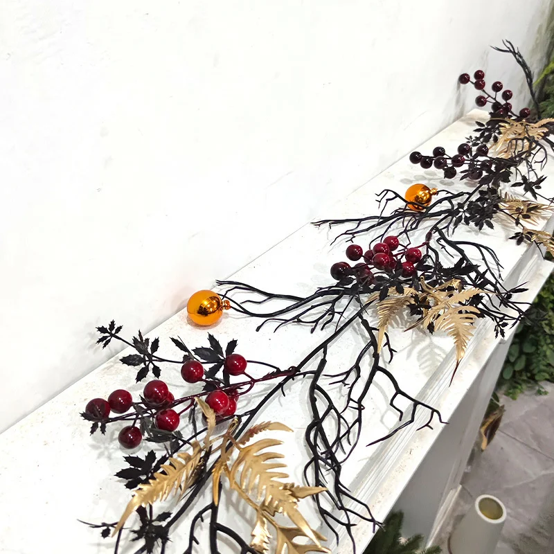 175cm Artificial Black Branch Garland, Fake Maple Leaf Vine LED, Halloween Christmas Party Home Wall, Door Hanging Decor Ornamen