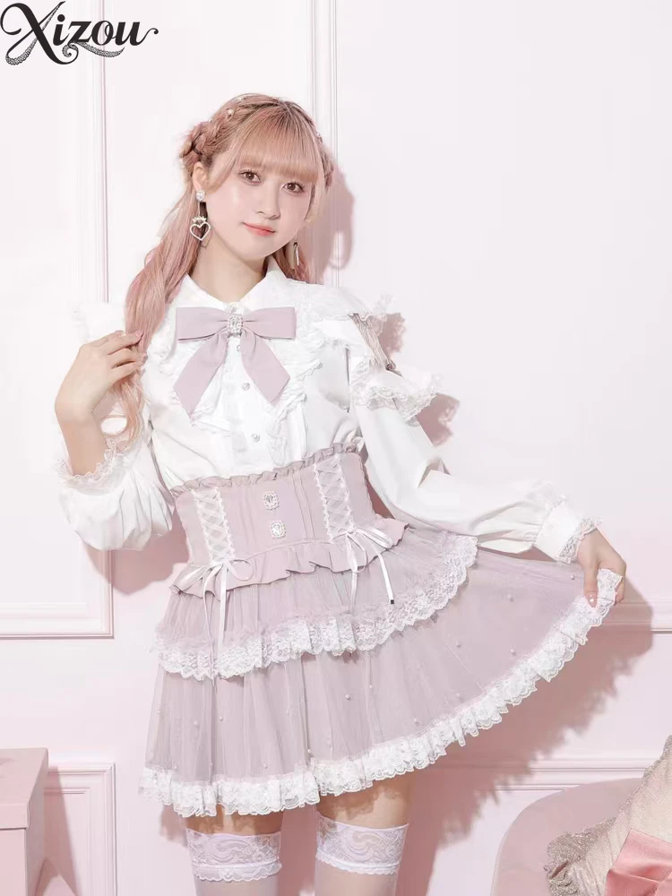 2025 New Lace Fungus Edge Long-sleeved Shirt Spring Autumn Women's Clothing Camisas De Mujer Casual Ladies Casual Tops